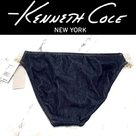 KENNETH Cole Reaction Indigo Crochet Mid-Rise Cheeky Bikini: SMALL NWT. - Picture 2 of 2